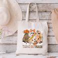 Trick Or Teach Groovy Teacher Halloween Floral Ghost Canvas Tote Bag, Groovy Teacher Tote Bags, gift for family, gift for coworker
