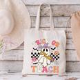 Trick Or Teach Groovy Teacher Halloween Retro Floral Ghost Canvas Tote Bag, Groovy Teacher Tote Bags, gift for family, gift for coworker
