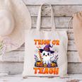 Trick Or Teach Teacher Halloween Ghost Pencil Floral Canvas Tote Bag, gift for family, gift for coworker