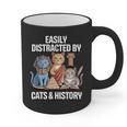 Easily Distracted By Cats & History Teacher Women Men Graphic Print Coffee Mug, History Teacher Gifts, trending gift