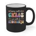 Groovy Some Call It Chaos We Call It Kindergarten Teacher Graphic Print Coffee Mug, Groovy Teacher Gifts, trending gift