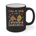 Groovy Fall In Love With Learning Autumn Pumpkin Teacher Graphic Print Coffee Mug, Groovy Teacher Gifts, trending gift
