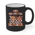 One Thankful Teacher Fall Leaves Thanksgiving Retro Graphic Print Coffee Mug, trending gift