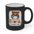 One Thankful Teacher's Aide Messy Bun Thanksgiving Fall Graphic Print Coffee Mug, trending gift