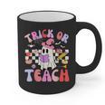 Trick Or Teach Halloween Teacher Floral Ghost Groovy Graphic Print Coffee Mug, Groovy Teacher Gifts, trending gift