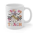 Trick Or Teach Groovy Teacher Halloween Retro Floral Ghost Graphic Print Coffee Mug, Groovy Teacher Gifts, trending gift