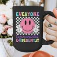 Everyone Communicates Differently Autism Awareness Teacher Graphic Print Coffee Mug, funny design