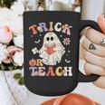 Groovy Halloween Trick Or Teach Retro Floral Ghost Teacher Graphic Print Coffee Mug, Groovy Teacher Gifts, funny design