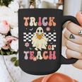 Groovy Teacher Halloween Retro Trick Or Teach Floral Ghost Graphic Print Coffee Mug, Groovy Teacher Gifts, funny design