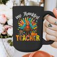 One Thankful Teacher Thanksgiving Turkey Cute Crayon Pencil Graphic Print Coffee Mug, funny design