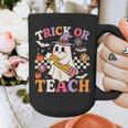 Retro Floral Ghost Trick Or Teach Groovy Teacher Halloween Graphic Print Coffee Mug, Groovy Teacher Gifts, funny design