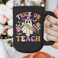 Trick Or Teach Groovy Teacher Halloween Retro Teacher Ghost Graphic Print Coffee Mug, Groovy Teacher Gifts, funny design