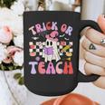 Trick Or Teach Halloween Teacher Floral Ghost Groovy Graphic Print Coffee Mug, Groovy Teacher Gifts, funny design