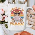 I Teach In My Pajamas Teacher Sunset Bear Retro Graphic Print Coffee Mug, funny design I Teach In My Pajamas Teacher Sunset Bear Retro Graphic Print Coffee Mug, funny design