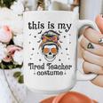 This Is My Tired Teacher Costume Skull Halloween Messy Bun Graphic Print Coffee Mug, funny design
