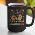 Groovy Fall In Love With Learning Autumn Pumpkin Teacher Graphic Print Coffee Mug, Groovy Teacher Mugs, funny gift