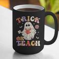Groovy Halloween Trick Or Teach Retro Floral Ghost Teacher Graphic Print Coffee Mug, Groovy Teacher Mugs, funny gift