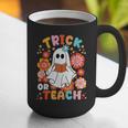 Groovy Halloween Trick Or Teach Retro Floral Ghost Teacher For Men Women Kids Graphic Print Coffee Mug, Groovy Teacher Mugs, funny gift