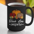 Teach Love Inspire Autumn Fall Plaid Leopard Pumpkin Teacher For Men Women Kids Graphic Print Coffee Mug, funny gift