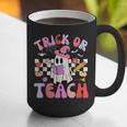 Trick Or Teach Halloween Teacher Floral Ghost Groovy Graphic Print Coffee Mug, Groovy Teacher Mugs, funny gift