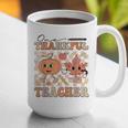 One Thankful Teacher Thanksgiving Groovy Fall Autumn Teacher Graphic Print Coffee Mug, Groovy Teacher Mugs, funny gift
