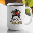Teacher Life Messy Bun Glasses Leopard Sunflower Graphic Print Coffee Mug, funny gift