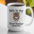 This Is My Tired Teacher Costume Skull Halloween Messy Bun Graphic Print Coffee Mug, funny gift
