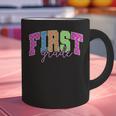 Back To School Neon Checkered First Grade Colorful Teacher Graphic Print Coffee Mug, First Grade Teacher Mugs, gift for family, gift for coworker