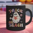 Groovy Halloween Trick Or Teach Retro Floral Ghost Teacher Graphic Print Coffee Mug, Groovy Teacher Mugs, gift for family, gift for coworker