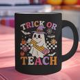 Retro Floral Ghost Trick Or Teach Groovy Teacher Halloween Graphic Print Coffee Mug, Groovy Teacher Mugs, gift for family, gift for coworker
