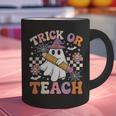 Trick Or Teach Groovy Teacher Halloween Retro Ghost Graphic Print Coffee Mug, Groovy Teacher Mugs, gift for family, gift for coworker