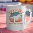 Teaching Is A Walk In The Park Teacher T-Rex Retro Graphic Print Coffee Mug, gift for family, gift for coworker