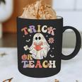 Groovy Halloween Trick Or Teach Retro Floral Ghost Teacher Graphic Print Coffee Mug, novelty gifts, funny gifts