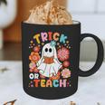 Groovy Halloween Trick Or Teach Retro Floral Ghost Teacher For Men Women Kids Graphic Print Coffee Mug, novelty gifts, funny gifts