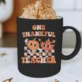 One Thankful Teacher Fall Leaves Thanksgiving Retro Graphic Print Coffee Mug, novelty gifts, funny gifts