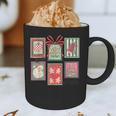 Vintage Preppy Very Merry Teacher Santa Stamps Christmas Graphic Print Coffee Mug, novelty gifts, funny gifts