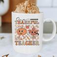 One Thankful Teacher Thanksgiving Groovy Fall Autumn Teacher Graphic Print Coffee Mug, novelty gifts, funny gifts