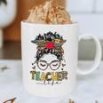 Teacher Life Messy Bun Glasses Leopard Sunflower Graphic Print Coffee Mug, novelty gifts, funny gifts