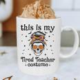 This Is My Tired Teacher Costume Skull Halloween Messy Bun Graphic Print Coffee Mug, novelty gifts, funny gifts