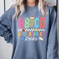 ABCD Kindergarten Rocks Pencil Lightning Teachers Rock Boys Comfort Colors Sweatshirt Blue Jean ABCD Kindergarten Rocks Pencil Lightning Teachers Rock Boys Comfort Colors Sweatshirt Blue Jean
