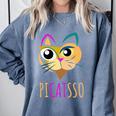 Abstract Cat Art Picatsso Shirt For Art Teachers Comfort Colors Sweatshirt Blue Jean