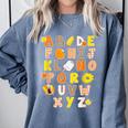 Alphabet Turkey Thanksgiving Costume Preschool Teacher Men Women Comfort Colors Sweatshirt Blue Jean