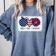 American Flag Teach Love Freedom Preschool Teacher 4th July Comfort Colors Sweatshirt Blue Jean