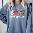 Art Teacher Peace Love Art For Artists And Painters Comfort Colors Sweatshirt Blue Jean