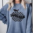 Back To School Checkered Apple Teacher Checkerboard Teacher For Men Women Girls Kids Comfort Colors Sweatshirt Blue Jean