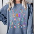 Back To School Kindergarten Alphabet ABC Teacher Women Kids Comfort Colors Sweatshirt Blue Jean