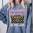 Back To School Retro Reading Is My Jam 80s Teacher Boombox Comfort Colors Sweatshirt Blue Jean