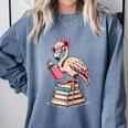 Book Lover Cute Flamingo Reading Teacher Librarian Women Comfort Colors Sweatshirt Blue Jean