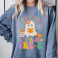 You Can't Scare Me I Teach Pre-k Teacher Halloween Ghost Men Women Kids Comfort Colors Sweatshirt Blue Jean