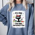 Cat It's Fine I'm Fine Everything Is Fine Teacher Life Comfort Colors Sweatshirt Blue Jean